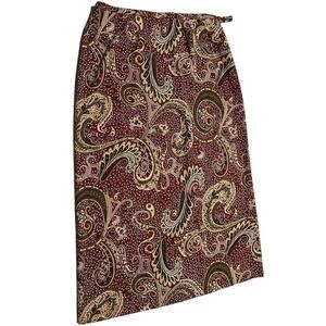 Casual Corner ANNEX Skirt 14W Burgundy Gold Paisley Midi Career Boho Career VTG